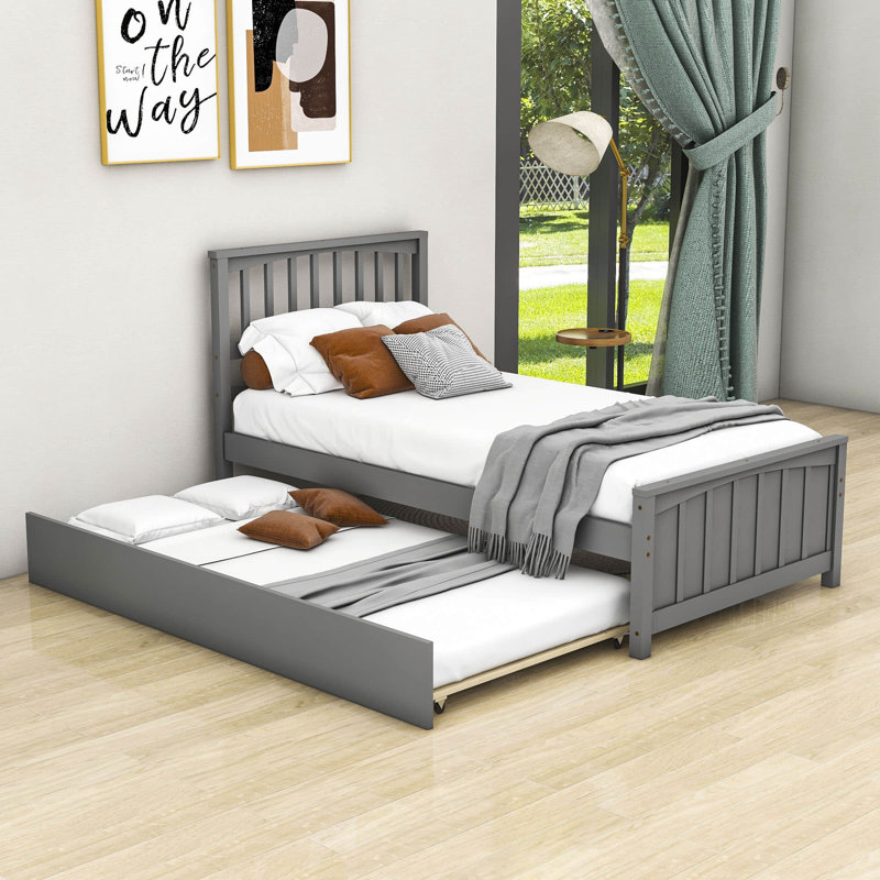 Comyns Twin Platform Bed with Trundle, Gray
