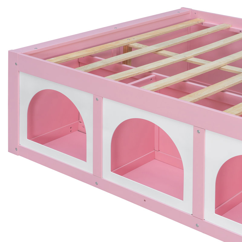 Lits modernes en bois avec rangement, fabrication en MDF rose et blanc, élégance douillette pour la maison