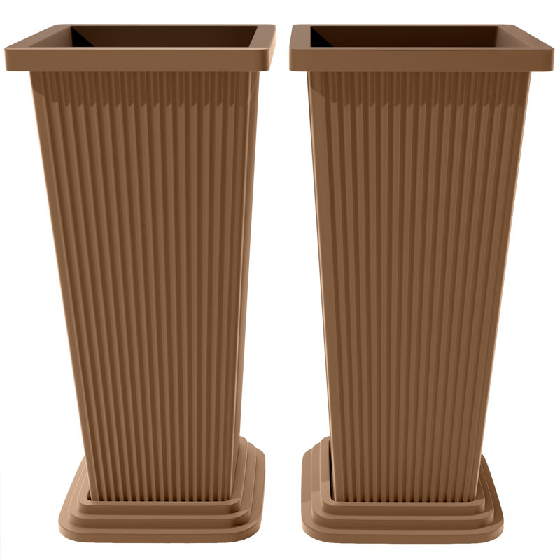 Ensemble de 2 grandes jardinières d'extérieur, 24 po avec drain et soucoupe, brun, Brun