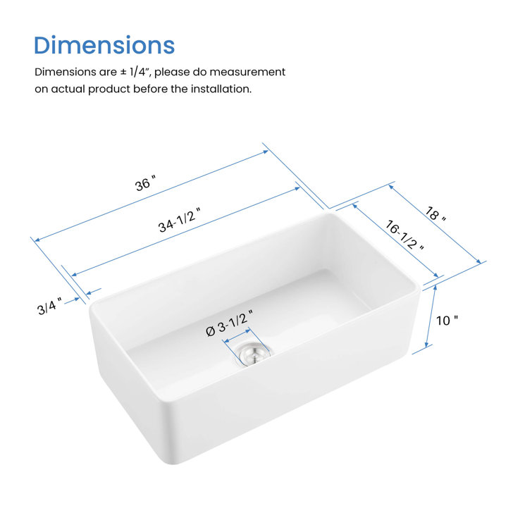Pure 36" W Single Bowl Fireclay Farmhouse Kitchen Sink