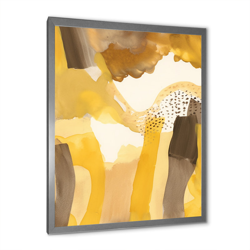 Moutarde, jaune, rêves rétro, aquarelle I - reproduction, H 32 po x l 16 po x P 1 po, Cadre simple argenté
