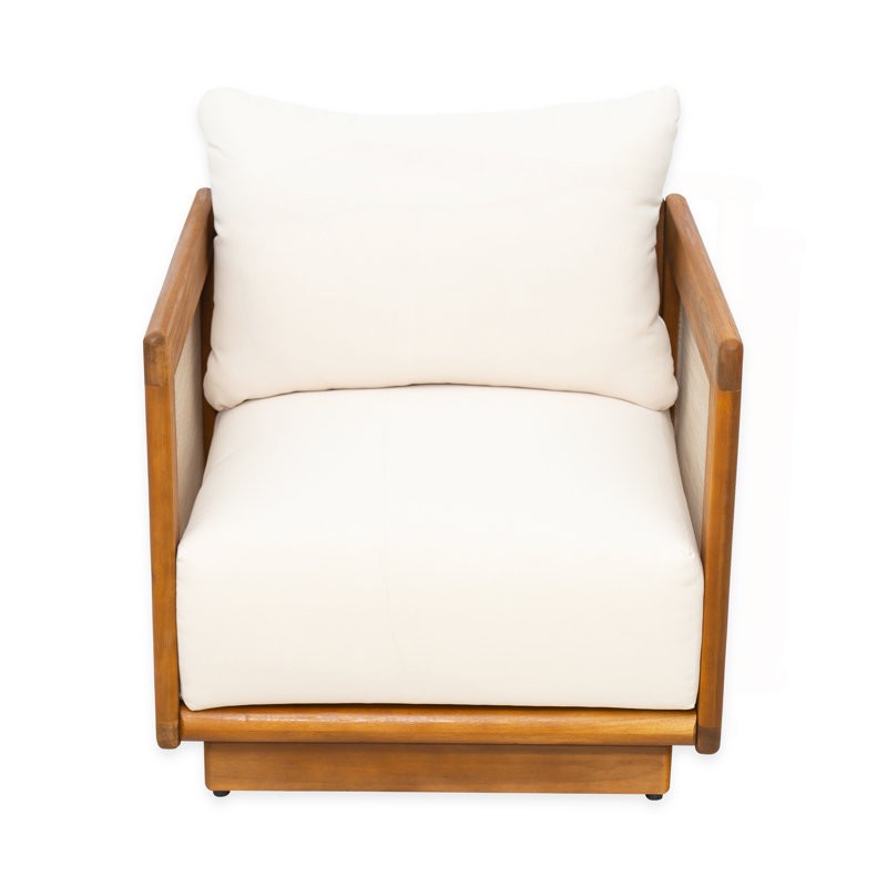 Fauteuil club en acacia et PVC-coated polyester Paola, beige