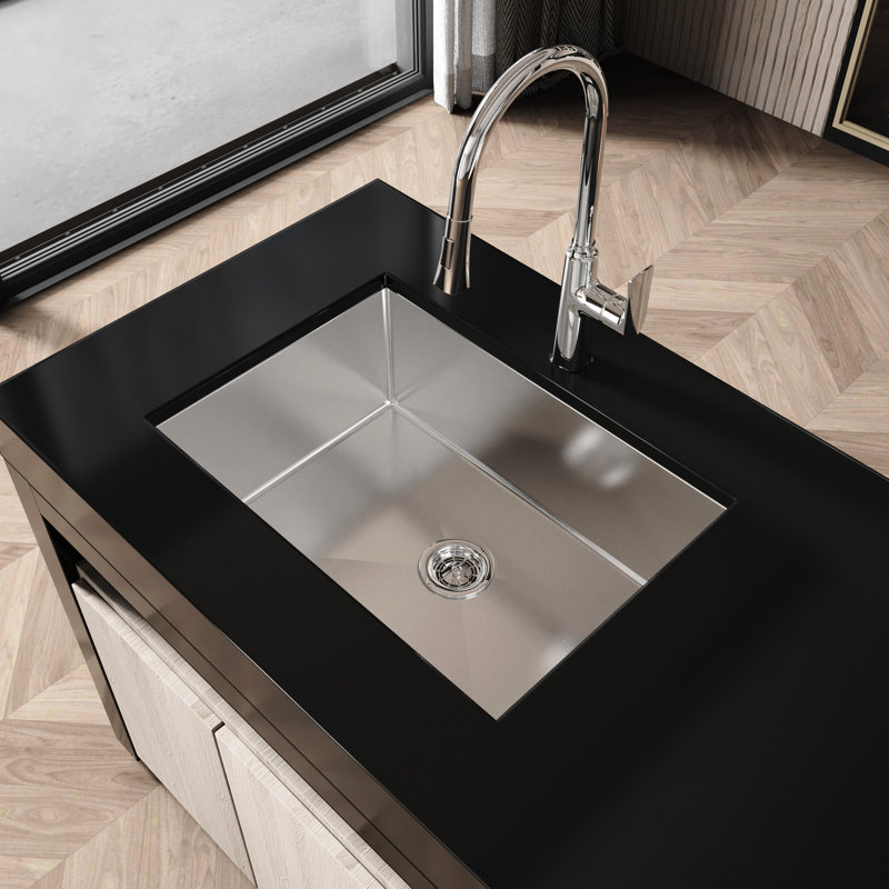 Évier simple encastrable 27 po x 19 po - Acier inoxydable avec coins R10 et évacuation rapide de l'eau