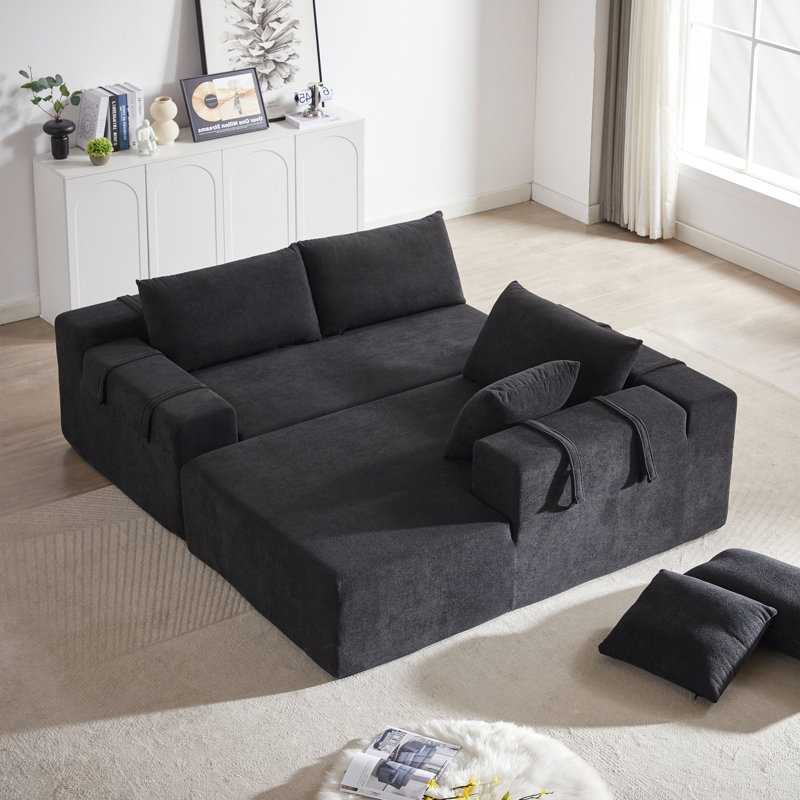 Canapé modulaire de luxe Chenille, Orienté à droite, Noir