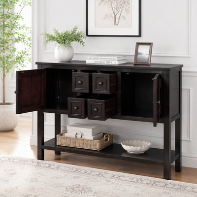 Console de rangement rétro avec quatre petits tiroirs et une tablette inférieure