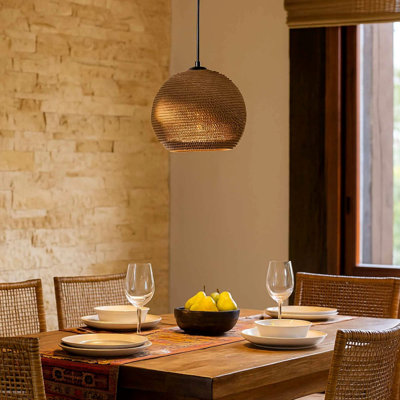 Modern Corrugated Cardboard Globe Pendant Light with Natural Woven Look For Bedroom