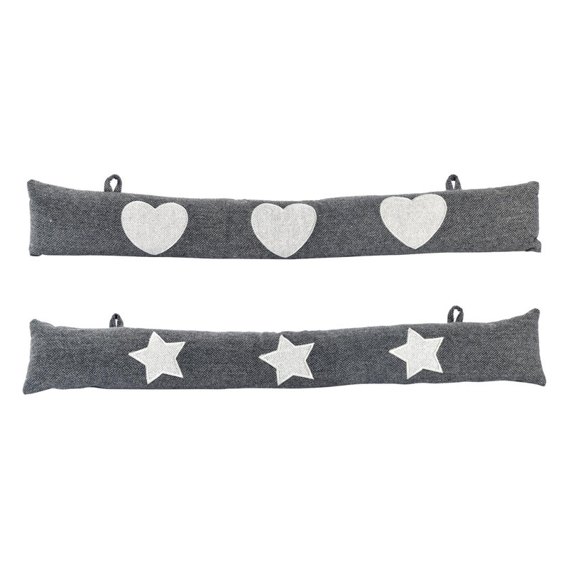 Nicola Spring - Mismatched Herringbone Draught Excluder - 78.5cm - Star/Heart