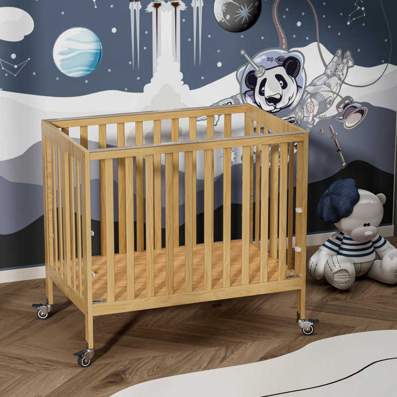 Hiltz Foldable Portable Crib With Mattress, Natural
