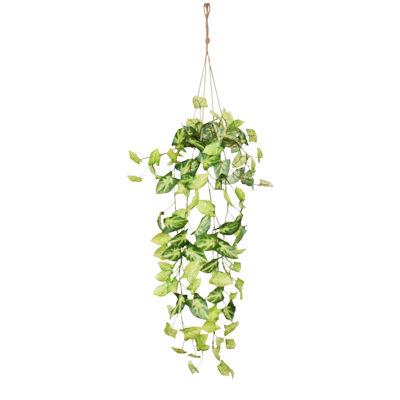 26" Faux Pothos Plant in Ceramic Pot Hanging Houseplant  