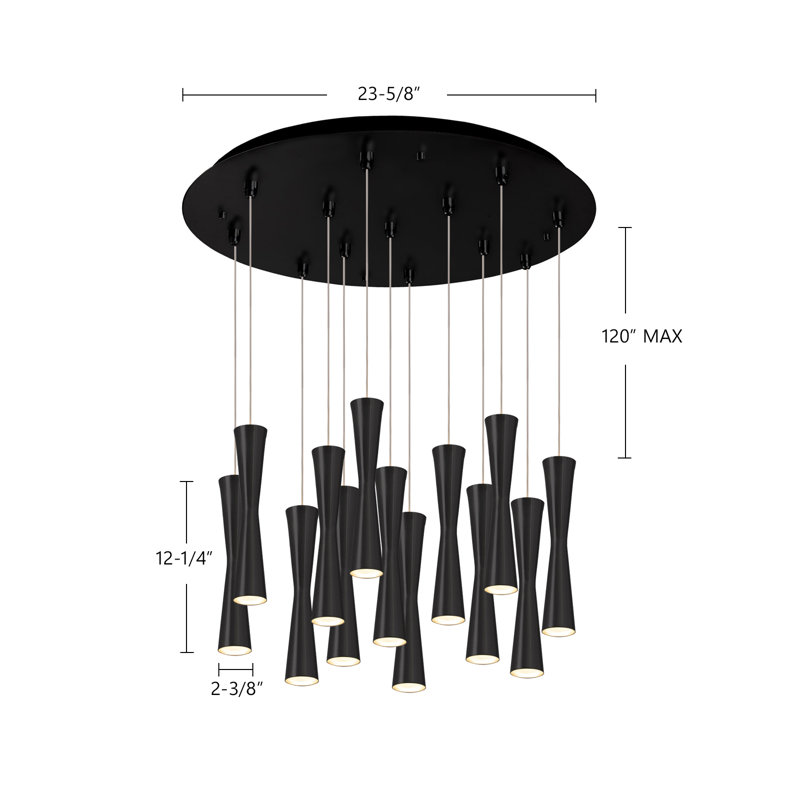 Robson LED Pendant, Black, 13 Lights, 182 W