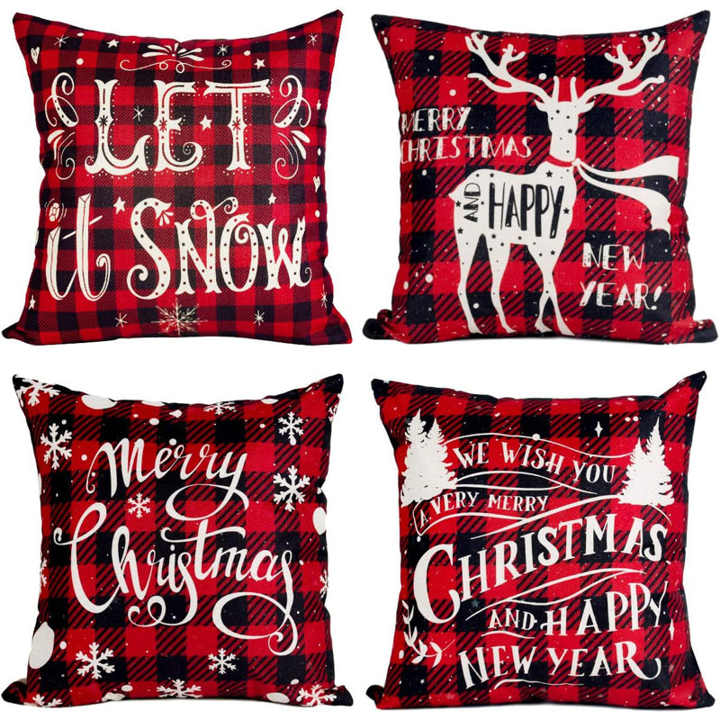 Red Black Tartan Square Cushion