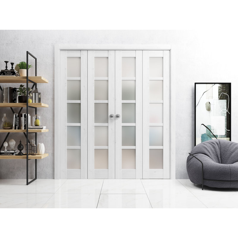 Porte pliante à panneaux en bois Quadro, 72 po x 96 po, Blanc nordique