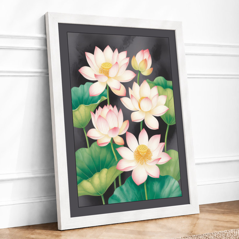 Lotus in Bloom Botanical - Framed Print, A1 - 84.1 x 59.4 cm, White