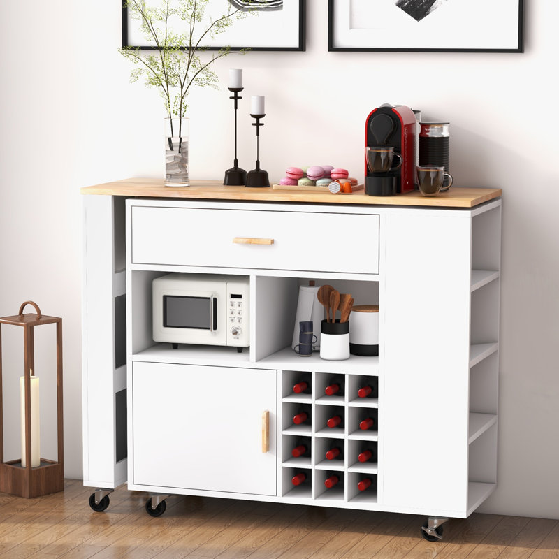 Solid Wood Top Kitchen Cart, White