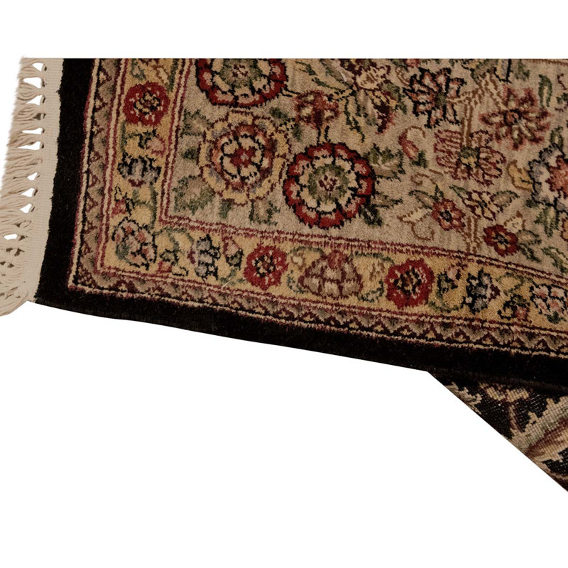 Tapis noir / or / rouge en laine noué à la main de conception unique 5 pi 9 po x 8 pi 9 po