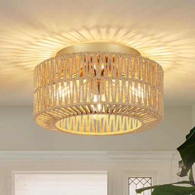 Boho Light Fixtures Ceiling Mount, 3-Light Farmhouse Rattan Ceiling Light Fixture, Flush Mount Ceiling Light With Hand-Woven Shade, Modern Chandelier For Living Bedroom Entryway Kitchen Nursery