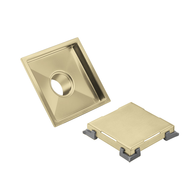 DryShield 6" Brushed Gold square grid drain, Brushed Gold