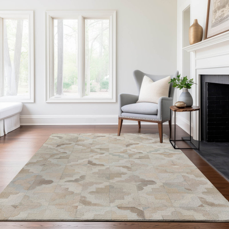Premium Machine Washable Lewes AMF103 Ivory Rug, Rectangle 3' x 5'