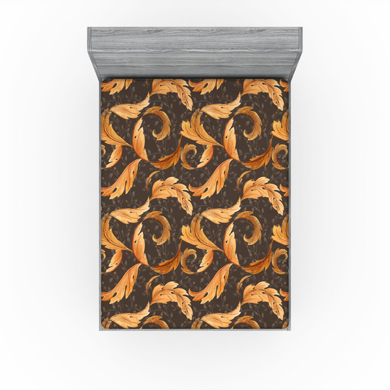 Drap-housse Ambesonne, Orange pâle, cacao foncé / floral, Drap-housse de taille double