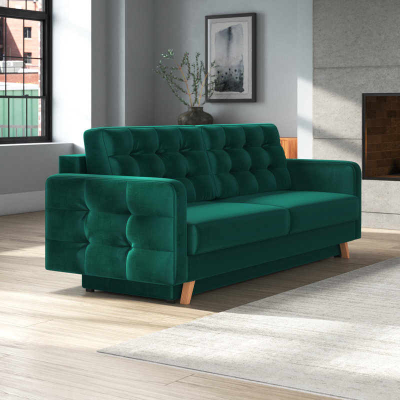 Vegas Sofa 90" Upholstered Sleeper Sofa, Dark Green