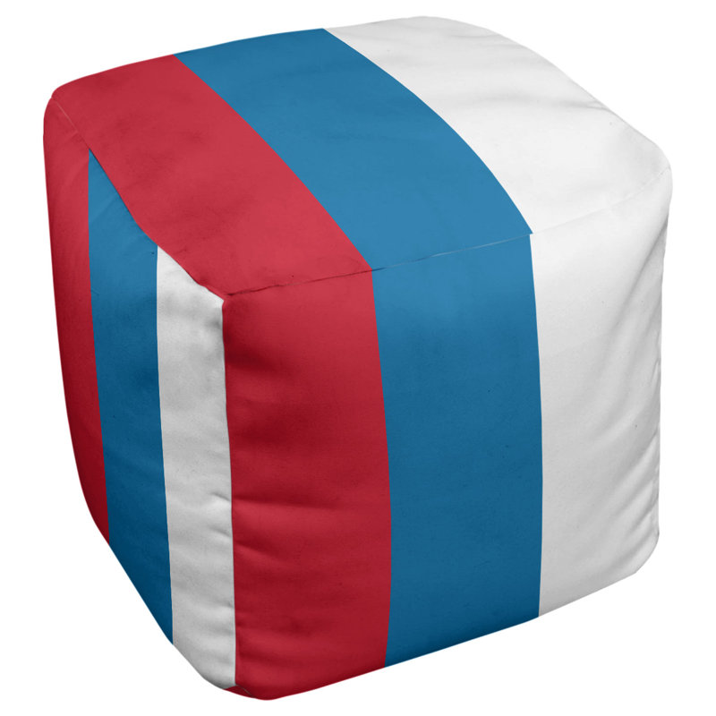 Repose-pieds cube à rayures de floride, H 18 po x l 18 po x P 18 po, Rouge / bleu poudre / blanc