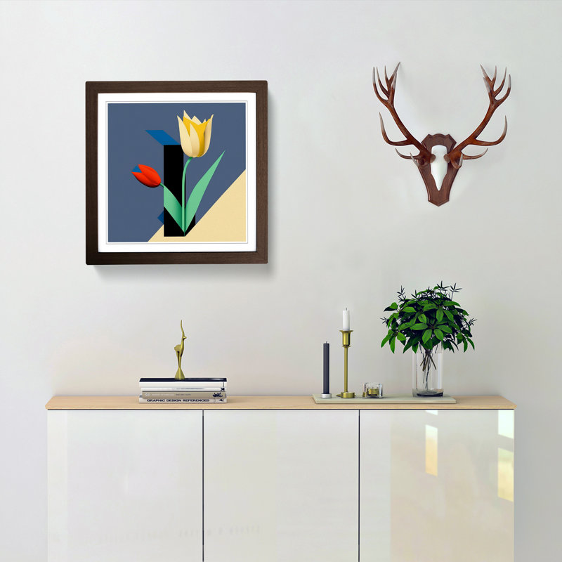 Tulip Flower Suprematism - Single Picture Frame Print on Wood, Walnut