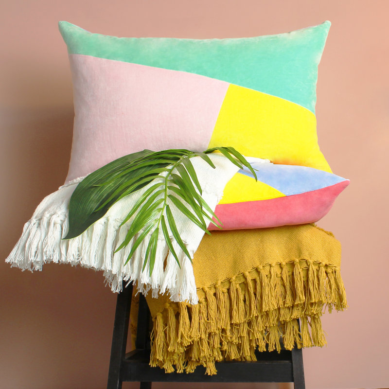 Geometric Rectangular Lumbar Cushion, Mint/Pink/Lemon