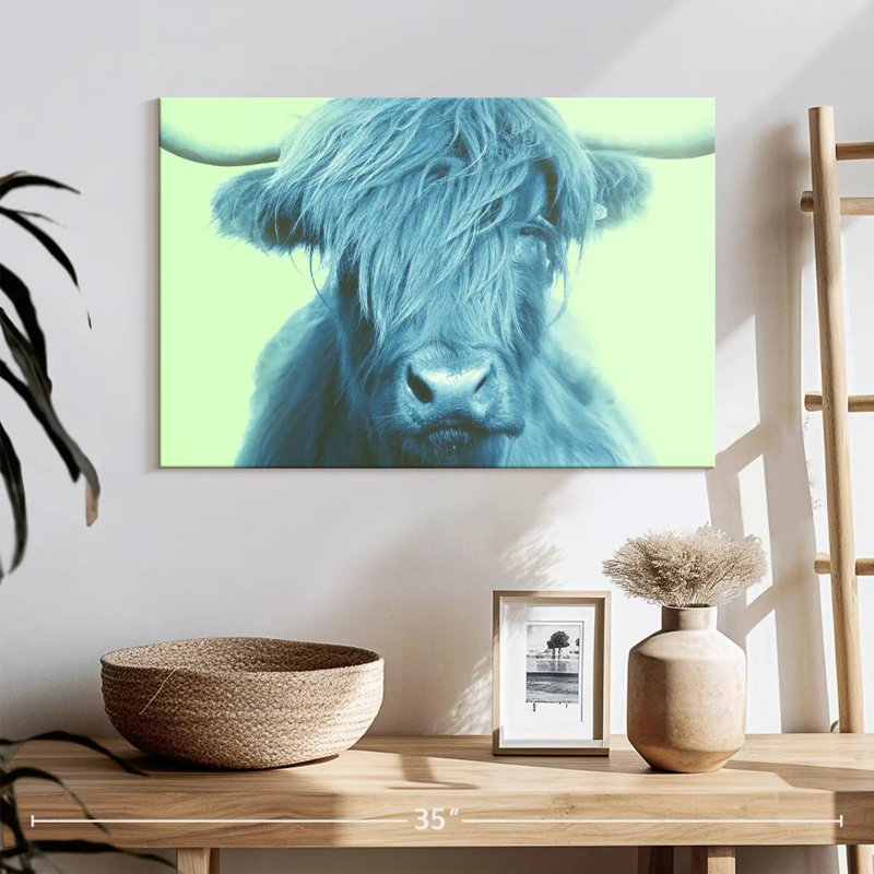Brampt Highland Cow sur fond vert, H 16 po x l 24 po