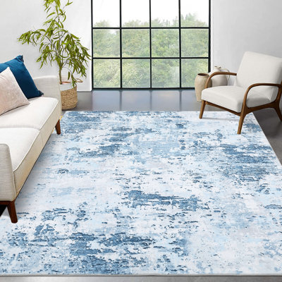 Washable Area Rug Modern Abstract Carpet with Non-Slip Backing, Stain-Resistant Low Pile Floor Rug, Easy Cleaning Foldable Indoor Mats for Bedroom, Living Room, Office