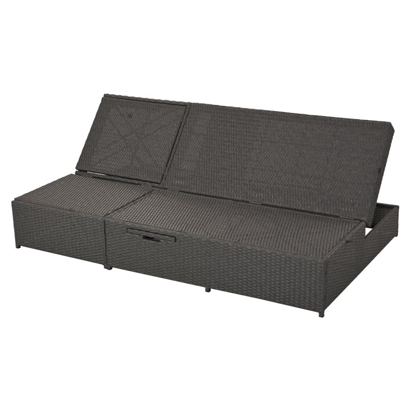 Lit de bronzage d'extérieur double TopMAX, chaises de patio inclinables en rotin de rotin avec dossier et siège réglables, ensemble conversationnel pour 2 personnes, gris