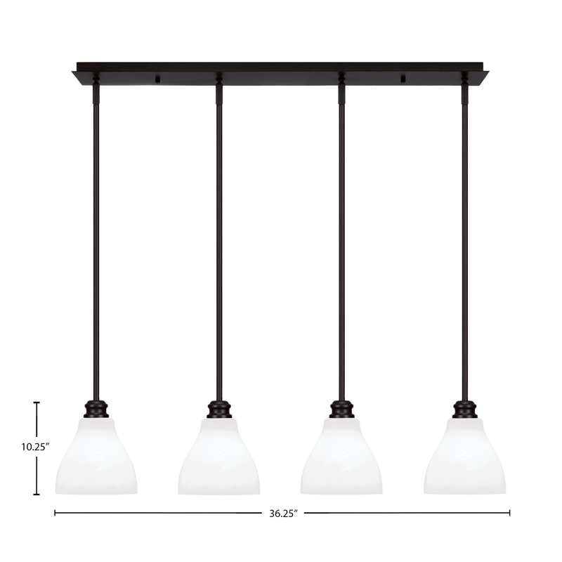 Edge 4 Light Linear Pendalier Shown With 6.25" White Marble Glass, Espresso