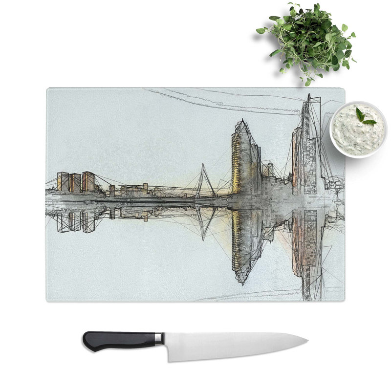 Tempered Glass The Rotterdam Skyline Reflection in Abstract Chopping Board, 28.5 cm W x 20 cm L
