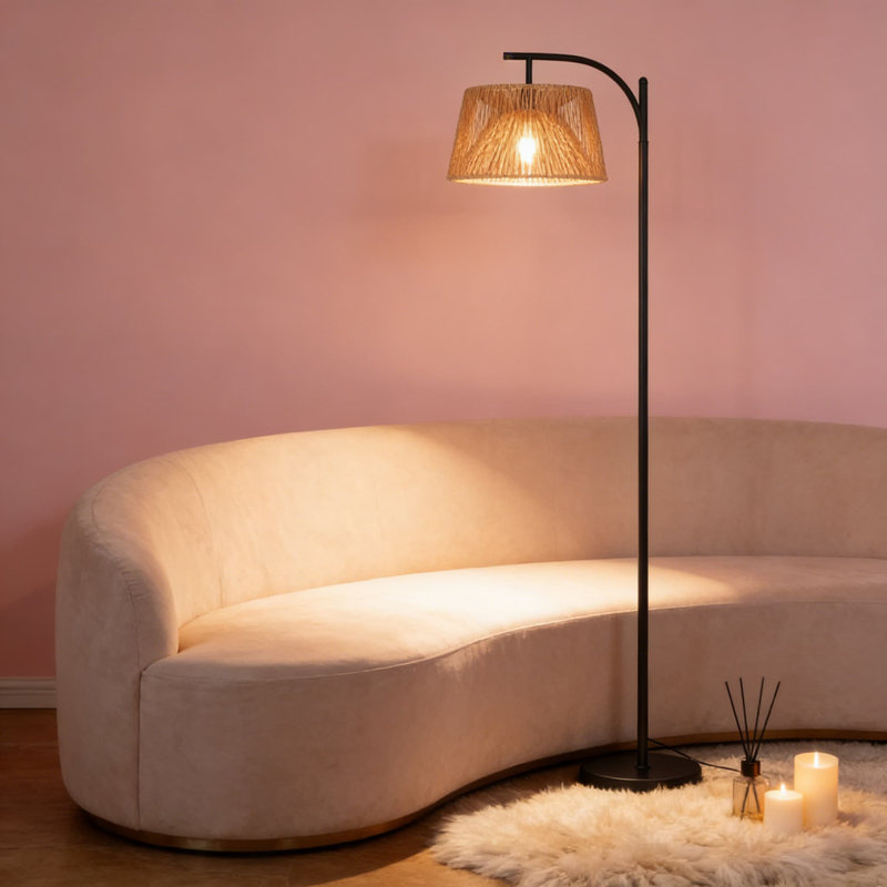Rattan Floor Lamp With Foot Switch, Boho Standing Lamp For Living Room, Bedroom, Or Corner, Includes 2700K LED Bulb For Rustic Farmhouse And Coastal Decor