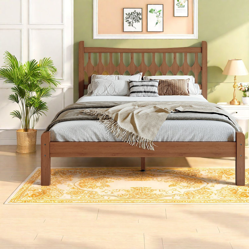 Lit moderne avec cadre de lit en bambou et tête de lit en diamant pour la chambre à coucher