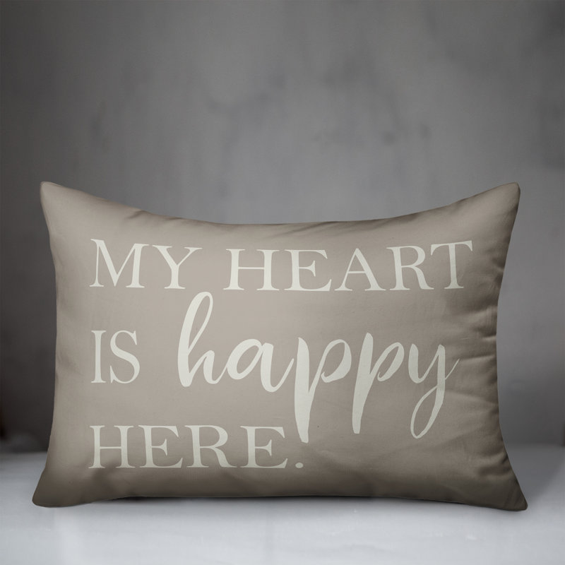 Housse et insert de coussin rectangulaire d'extérieur Heart Is Happy Here, Gris