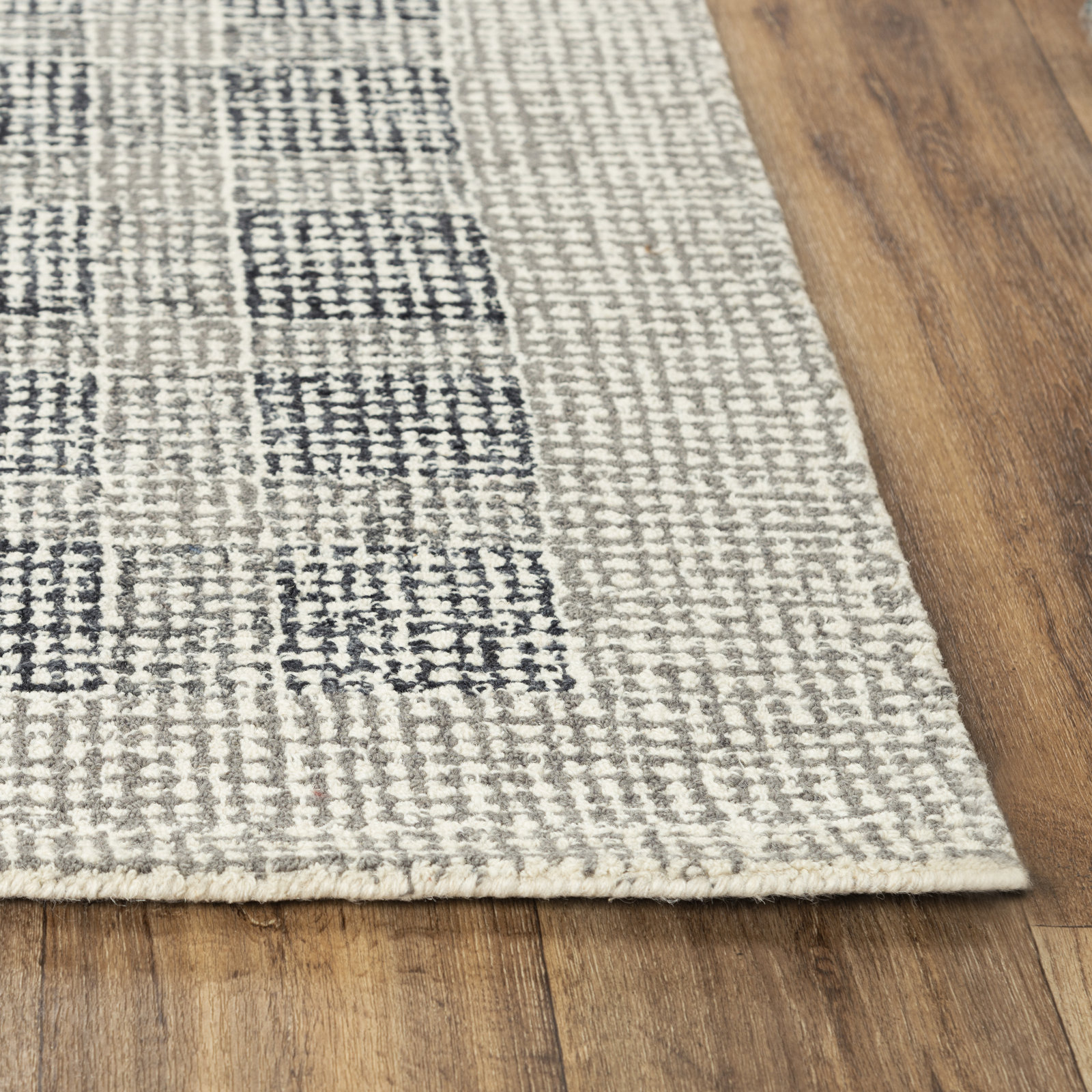 Airica Blue Hand-Tufted Geometric Wool Rug, 7'6" x 9'6"