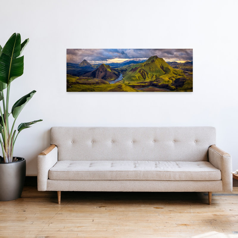 «Dramatic Green Mountain Valley Dramatic Serene Vibrant Moss Landscape Mountain», art mural, 48" H x 16" W