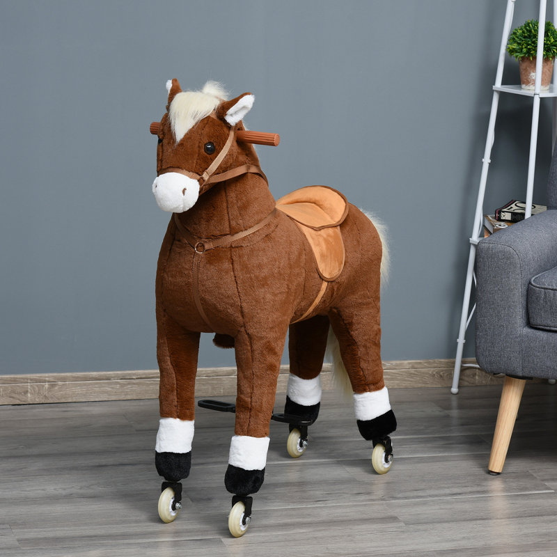 Cheval de marche pour enfants avec roues faciles à rouler, corps doux et ajustable, et grande taille pour les enfants de 5 à 16 ans