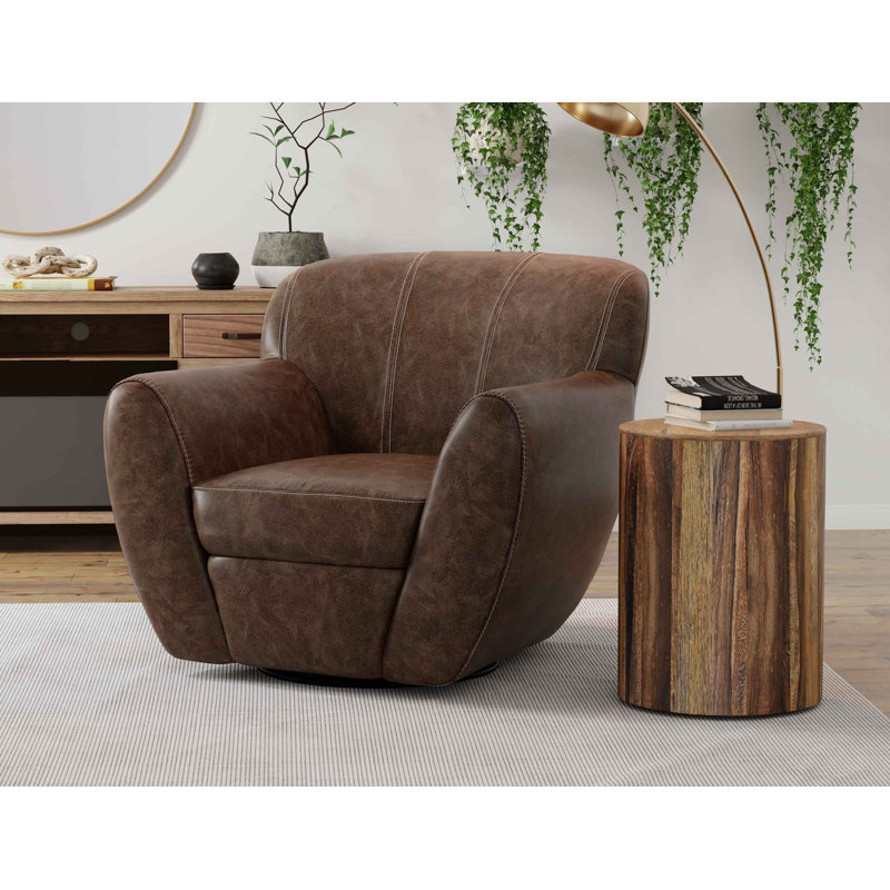 Fauteuil pivotant d'appoint Esis, coussins moelleux, similicuir, Similicuir brun foncé