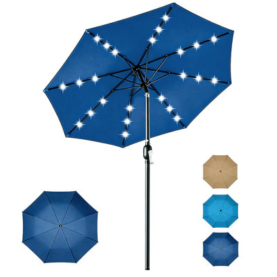 9FT Solar LED Patio Umbrella, Heavy-Duty Wind Resistant Outdoor Umbrella, UPF 50+ Waterproof Canopy, Crank & Tilt for Patio Deck Pool (Base Not Included)
