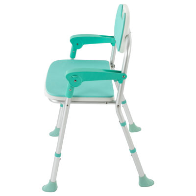 Shower Seat Foldable Height Adjustable Bath Chair with Armrests & Backrest Heavy‑Duty 275 Lbs Aluminum Alloy Shower Chair for Seniors Pregnant & Disabled Blue Silver