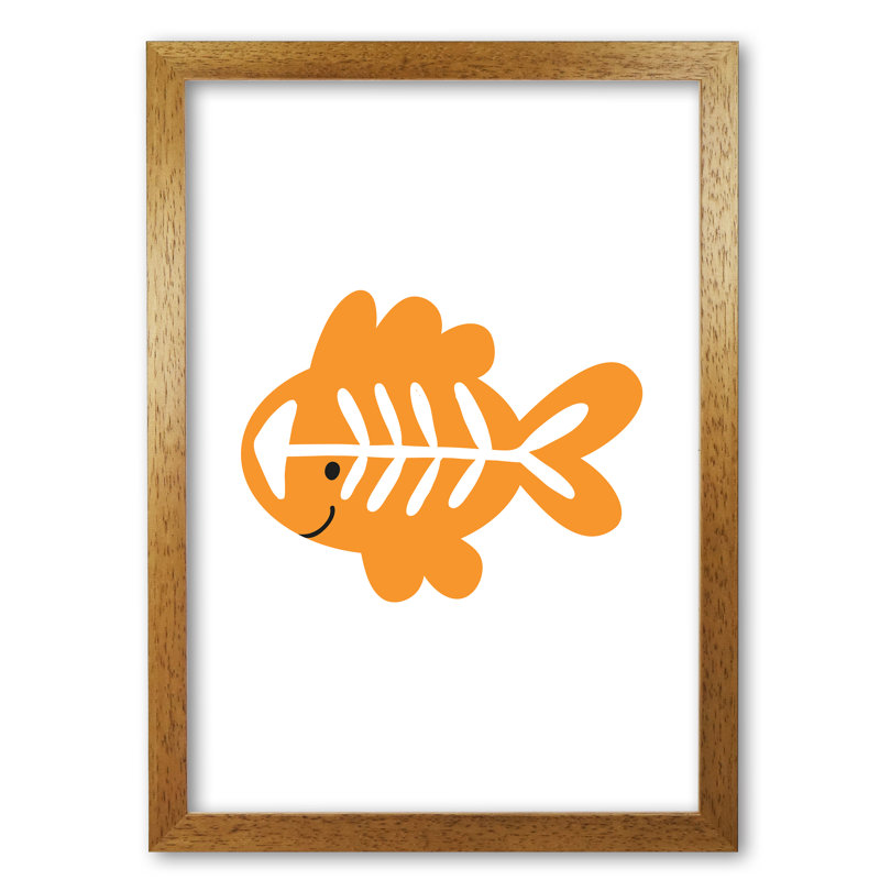 Children's Animals, X-Ray Fish 1 Piece Single Picture Frame Wall Art, 85 cm H x 60 cm W x 5 cm D, Honey Oak Frame
