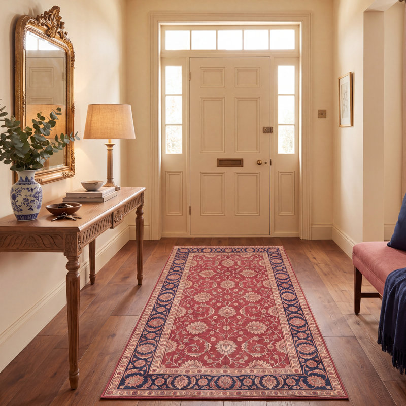 Tapis traditionnel Willow surteint uni marine orange or vert crème ivoire, lavable à la machine, à poils courts, pour l'intérieur et l'extérieur, adapté aux animaux domestiques, idéal pour le salon, la chambre, la salle à manger, l'entrée, le couloir ou le bureau.