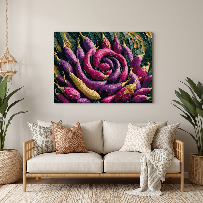 Légumes, art mural mauve en métal Oca, H 16 po x l 20 po
