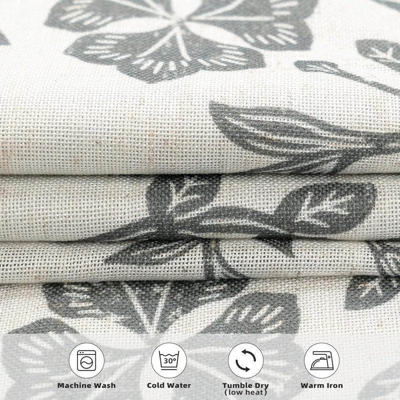 Ivory Gray Floral Linen Blend Blackout Valance