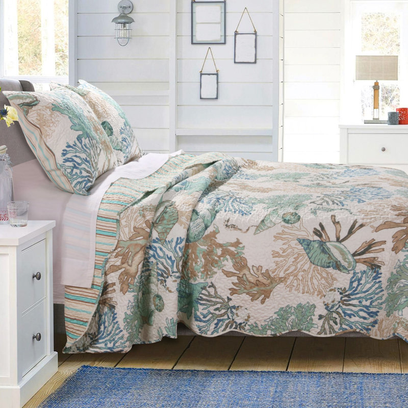 Ensemble de courtepointe réversible Atlantis Coastal, Courtepointe très grand + 2 taies décoratives, Jade