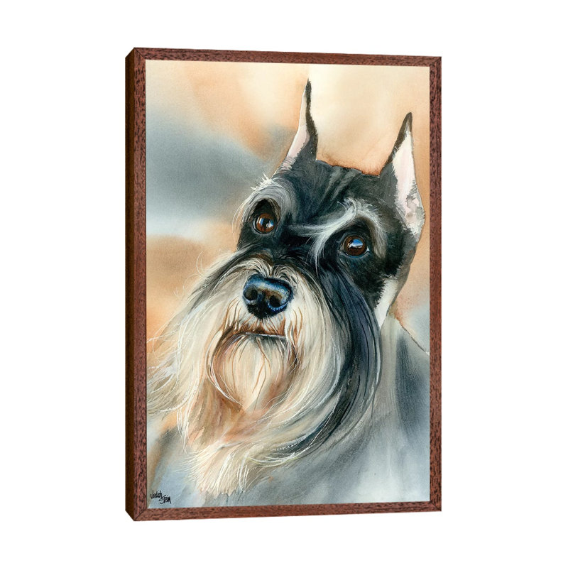 Mustachio - Miniature Schnauzer by Judith Stein - Painting on Canvas, 101.6cm H x 66.04cm W x 3.81cm D, Brown Framed
