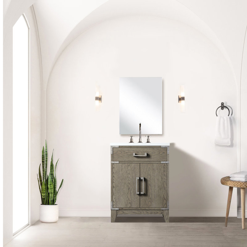 24 po L x P 18 en chêne gris avec comptoir en acrylique, robinet, miroir, Gris