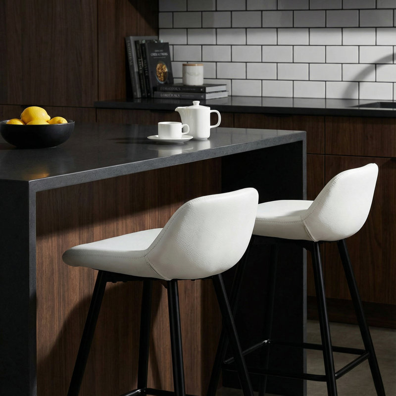 Iraiz Upholstered Counter Stool with Metal Frame, White 