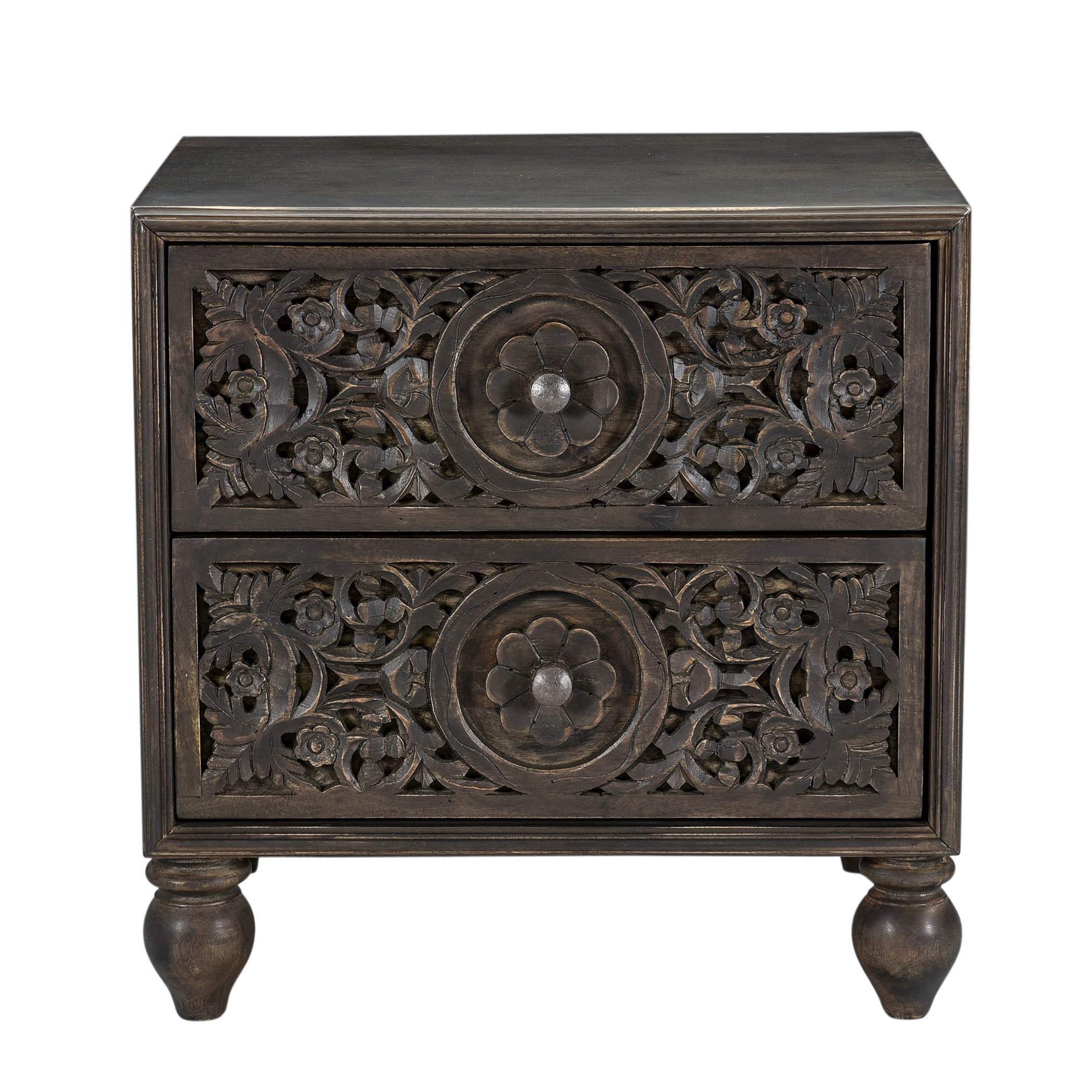 Carved deals wood nightstand